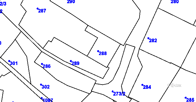 Parcela st. 288 v KÚ Miroslavské Knínice, Katastrální mapa