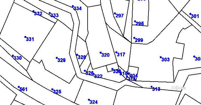 Parcela st. 320 v KÚ Miroslavské Knínice, Katastrální mapa