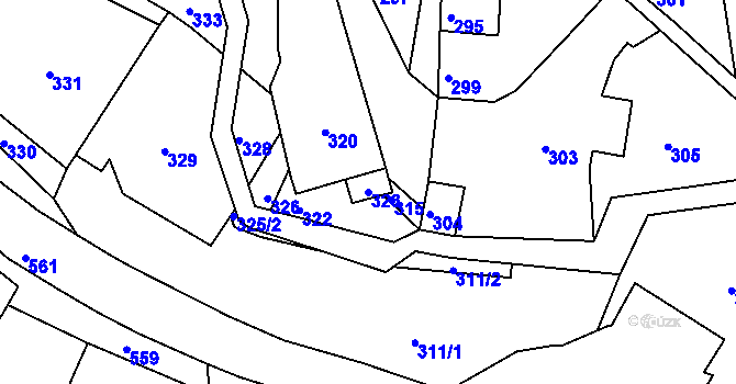 Parcela st. 323 v KÚ Miroslavské Knínice, Katastrální mapa