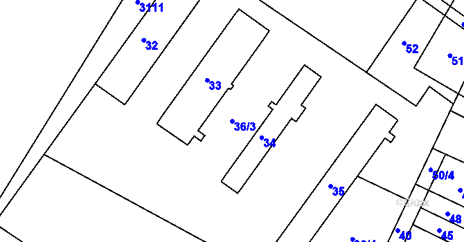 Parcela st. 36/3 v KÚ Miroslavské Knínice, Katastrální mapa