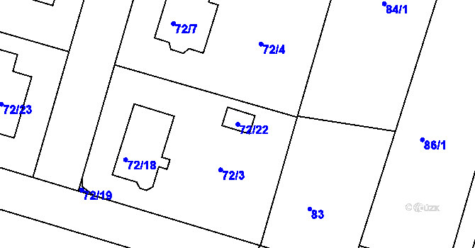 Parcela st. 72/22 v KÚ Miroslavské Knínice, Katastrální mapa