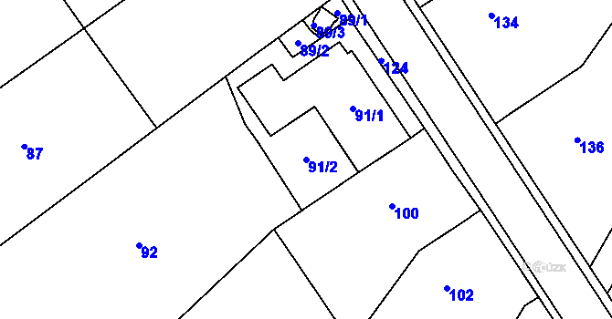 Parcela st. 91/2 v KÚ Miroslavské Knínice, Katastrální mapa