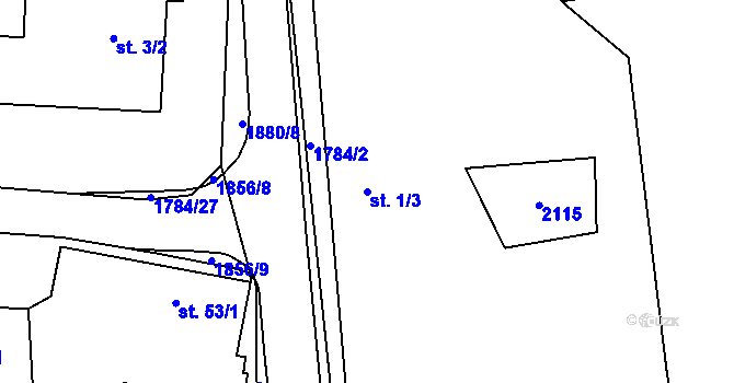 Parcela st. 1/3 v KÚ Mirošov, Katastrální mapa