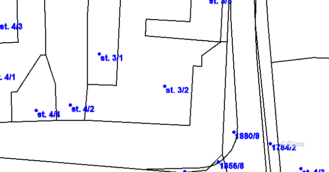 Parcela st. 3/2 v KÚ Mirošov, Katastrální mapa