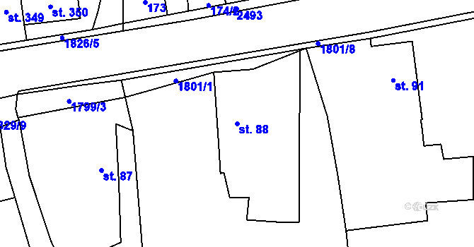 Parcela st. 88 v KÚ Mirošov, Katastrální mapa