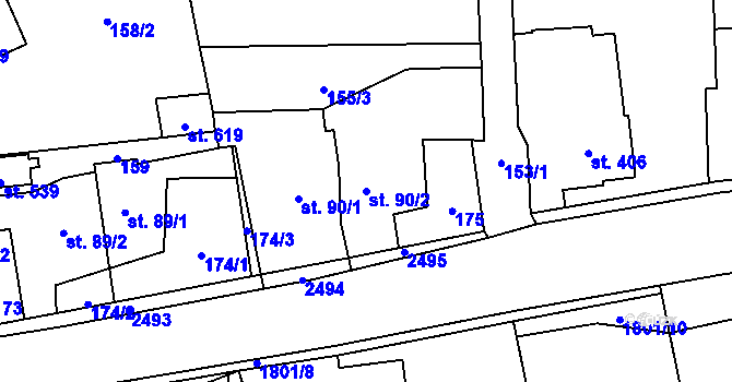 Parcela st. 90/2 v KÚ Mirošov, Katastrální mapa