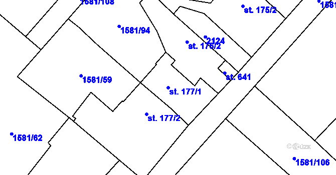 Parcela st. 177/1 v KÚ Mirošov, Katastrální mapa