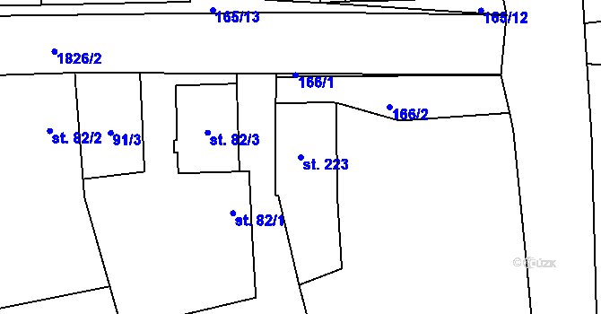 Parcela st. 223 v KÚ Mirošov, Katastrální mapa