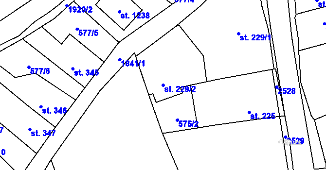 Parcela st. 229/2 v KÚ Mirošov, Katastrální mapa
