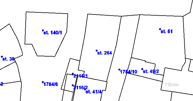 Parcela st. 264 v KÚ Mirošov, Katastrální mapa