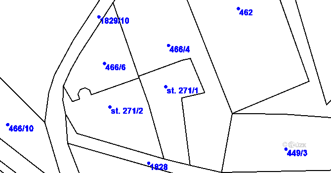 Parcela st. 271/1 v KÚ Mirošov, Katastrální mapa