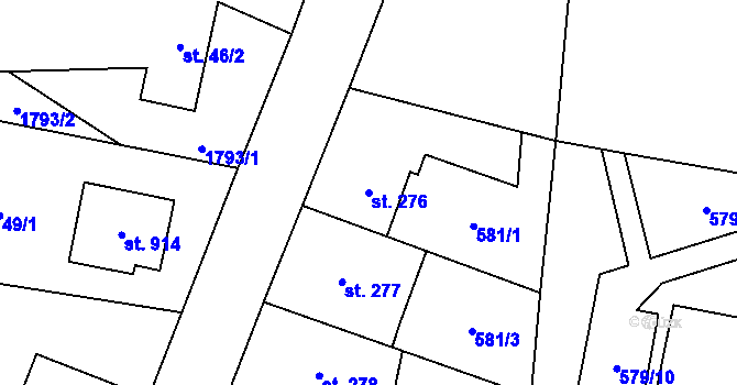 Parcela st. 276 v KÚ Mirošov, Katastrální mapa
