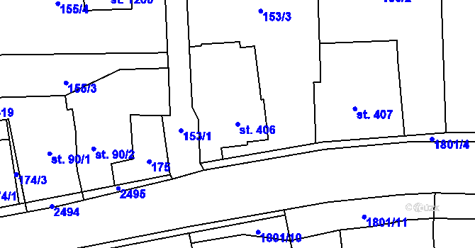 Parcela st. 406 v KÚ Mirošov, Katastrální mapa