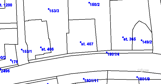 Parcela st. 407 v KÚ Mirošov, Katastrální mapa