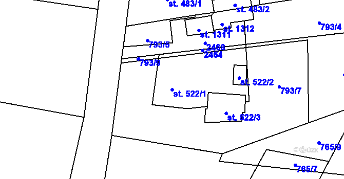 Parcela st. 522/1 v KÚ Mirošov, Katastrální mapa