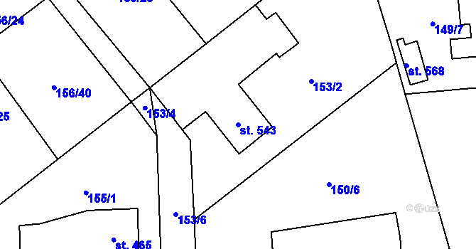 Parcela st. 543 v KÚ Mirošov, Katastrální mapa