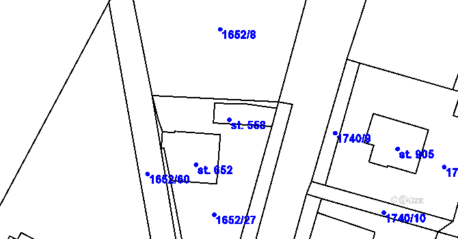 Parcela st. 558 v KÚ Mirošov, Katastrální mapa