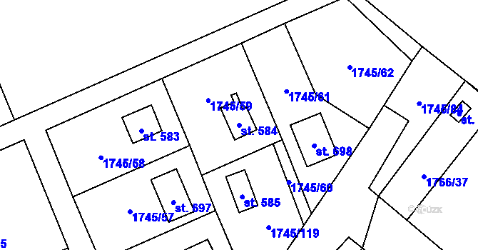 Parcela st. 584 v KÚ Mirošov, Katastrální mapa