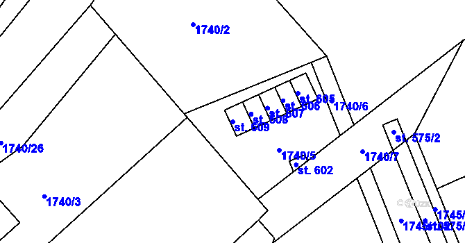 Parcela st. 609 v KÚ Mirošov, Katastrální mapa