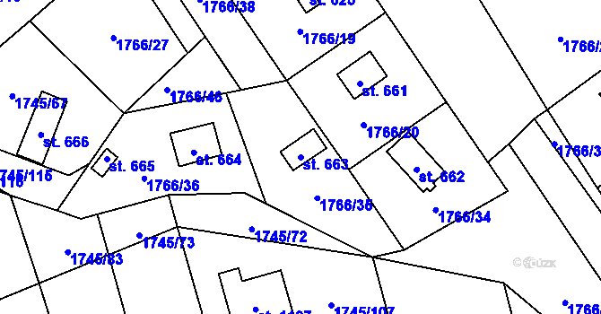 Parcela st. 663 v KÚ Mirošov, Katastrální mapa