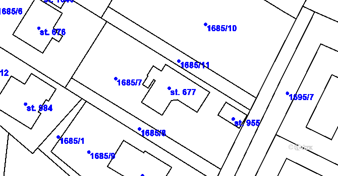 Parcela st. 677 v KÚ Mirošov, Katastrální mapa