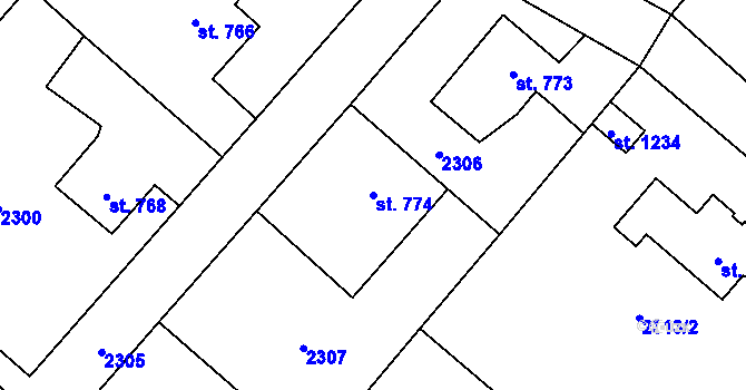 Parcela st. 774 v KÚ Mirošov, Katastrální mapa