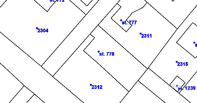 Parcela st. 778 v KÚ Mirošov, Katastrální mapa