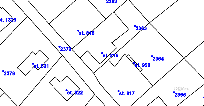 Parcela st. 816 v KÚ Mirošov, Katastrální mapa