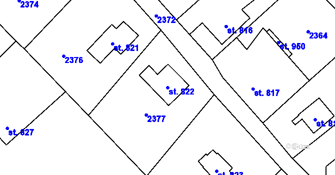Parcela st. 822 v KÚ Mirošov, Katastrální mapa