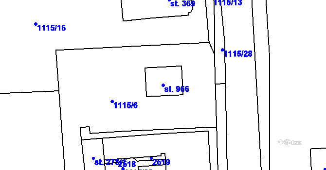 Parcela st. 966 v KÚ Mirošov, Katastrální mapa
