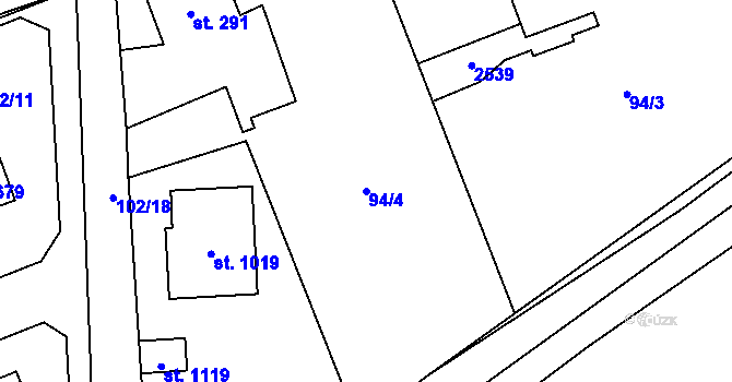 Parcela st. 94/4 v KÚ Mirošov, Katastrální mapa