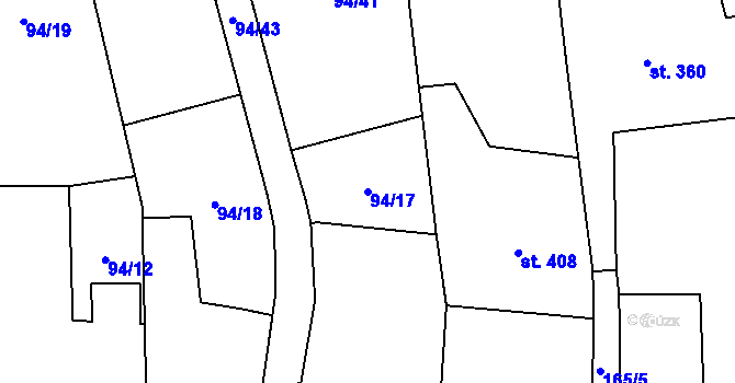 Parcela st. 94/17 v KÚ Mirošov, Katastrální mapa