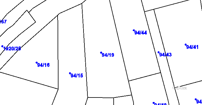Parcela st. 94/19 v KÚ Mirošov, Katastrální mapa