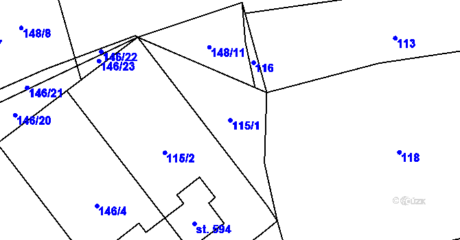 Parcela st. 115/1 v KÚ Mirošov, Katastrální mapa