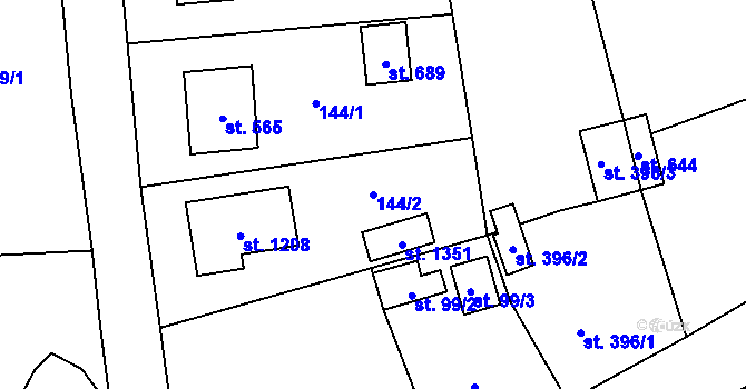 Parcela st. 144/2 v KÚ Mirošov, Katastrální mapa