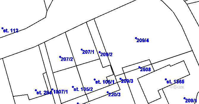 Parcela st. 209/2 v KÚ Mirošov, Katastrální mapa