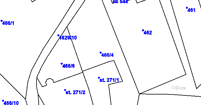 Parcela st. 466/4 v KÚ Mirošov, Katastrální mapa
