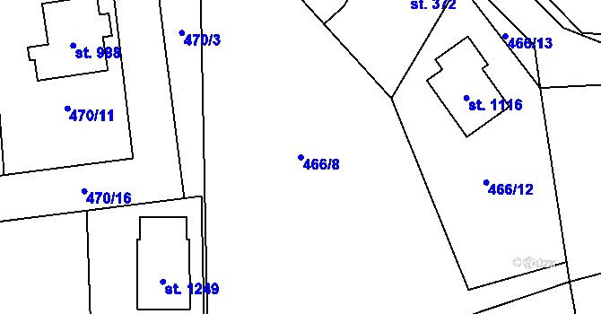Parcela st. 466/8 v KÚ Mirošov, Katastrální mapa