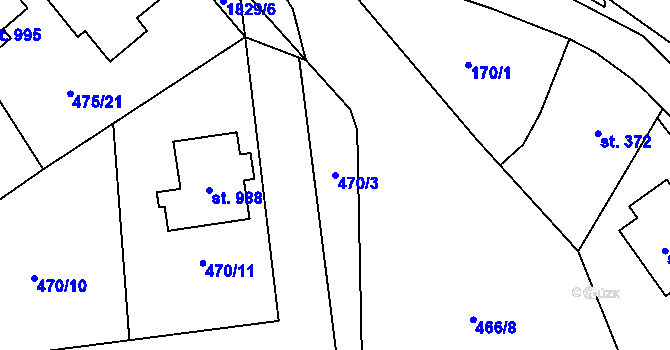 Parcela st. 470/3 v KÚ Mirošov, Katastrální mapa