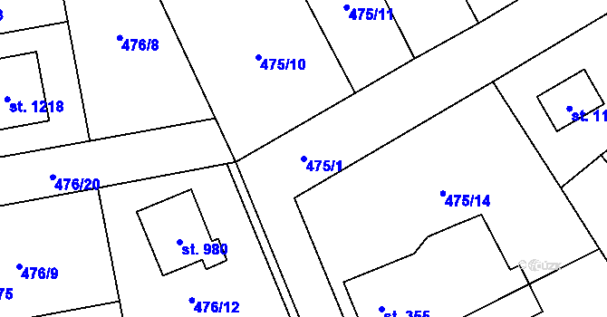 Parcela st. 475/1 v KÚ Mirošov, Katastrální mapa