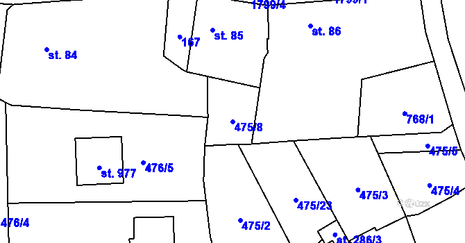 Parcela st. 475/8 v KÚ Mirošov, Katastrální mapa
