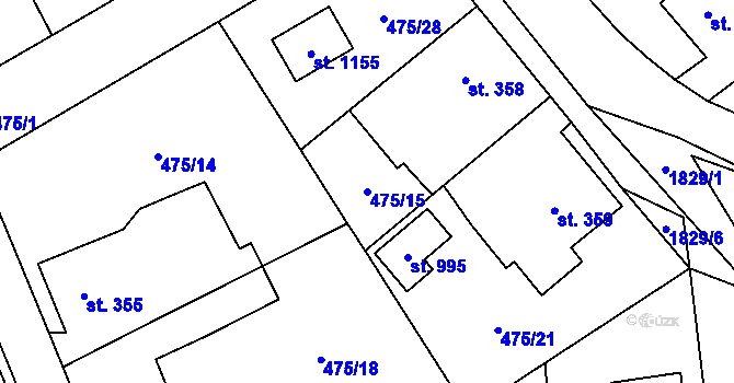 Parcela st. 475/15 v KÚ Mirošov, Katastrální mapa