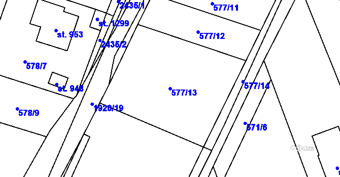 Parcela st. 577/13 v KÚ Mirošov, Katastrální mapa
