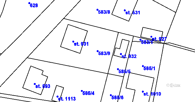 Parcela st. 583/9 v KÚ Mirošov, Katastrální mapa