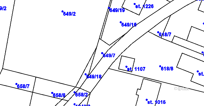 Parcela st. 649/7 v KÚ Mirošov, Katastrální mapa