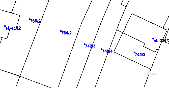 Parcela st. 742/3 v KÚ Mirošov, Katastrální mapa