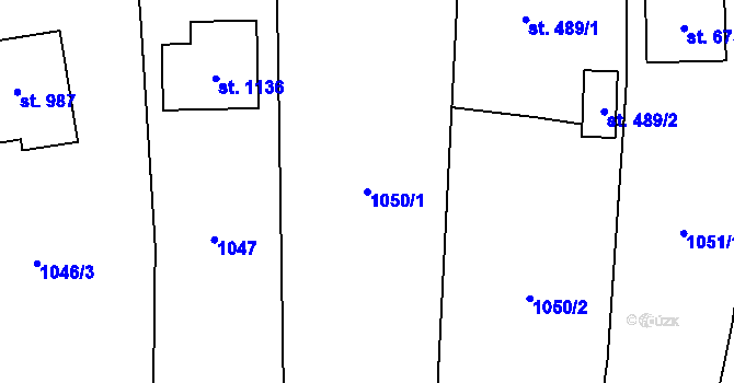 Parcela st. 1050/1 v KÚ Mirošov, Katastrální mapa