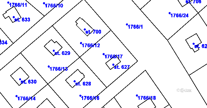 Parcela st. 1766/17 v KÚ Mirošov, Katastrální mapa