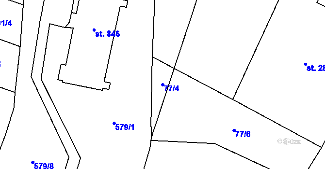 Parcela st. 77/4 v KÚ Mirošov, Katastrální mapa