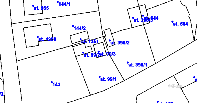 Parcela st. 99/3 v KÚ Mirošov, Katastrální mapa